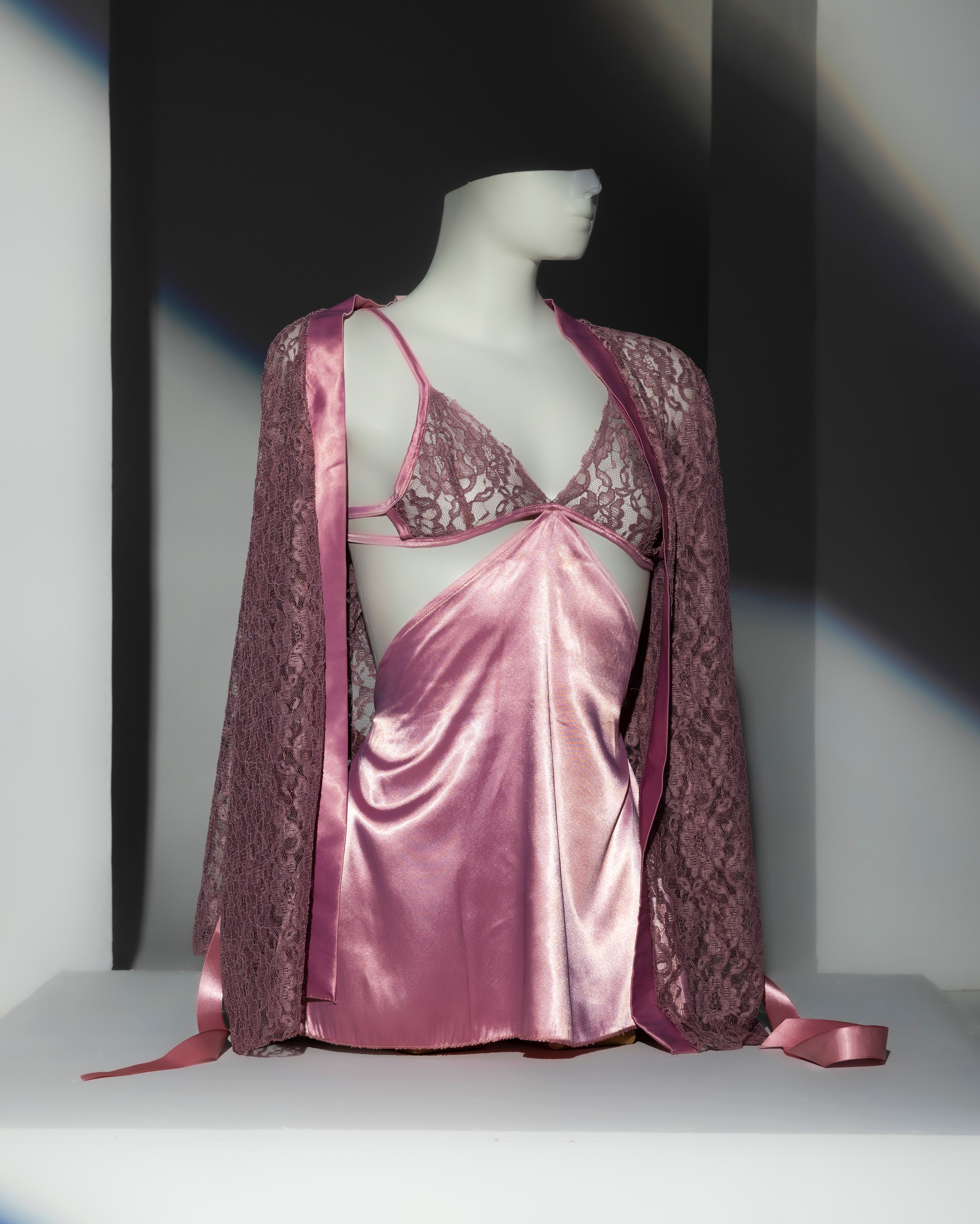 Blush Satin Robe and Lingerie Set - Pampering yourself