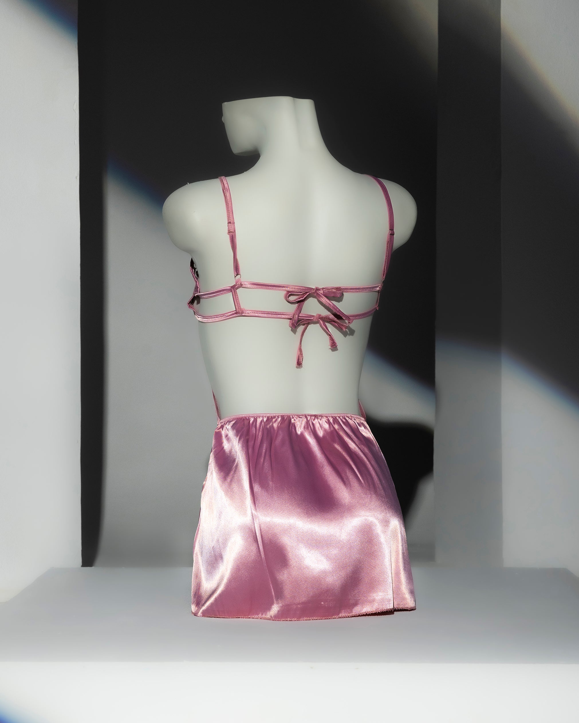 Blush Satin Robe and Lingerie Set - Pampering yourself