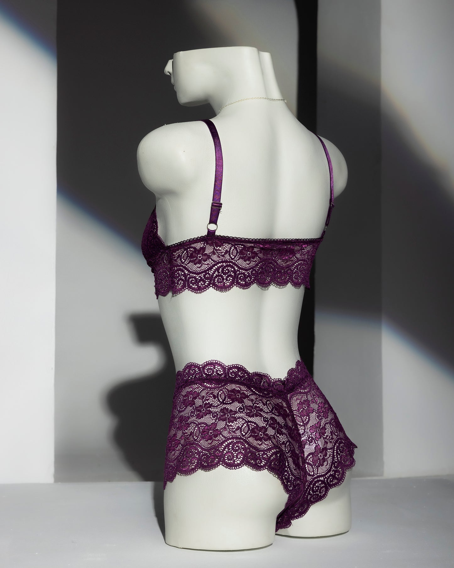 Plum Purple Lace Bralette and Shorts Set