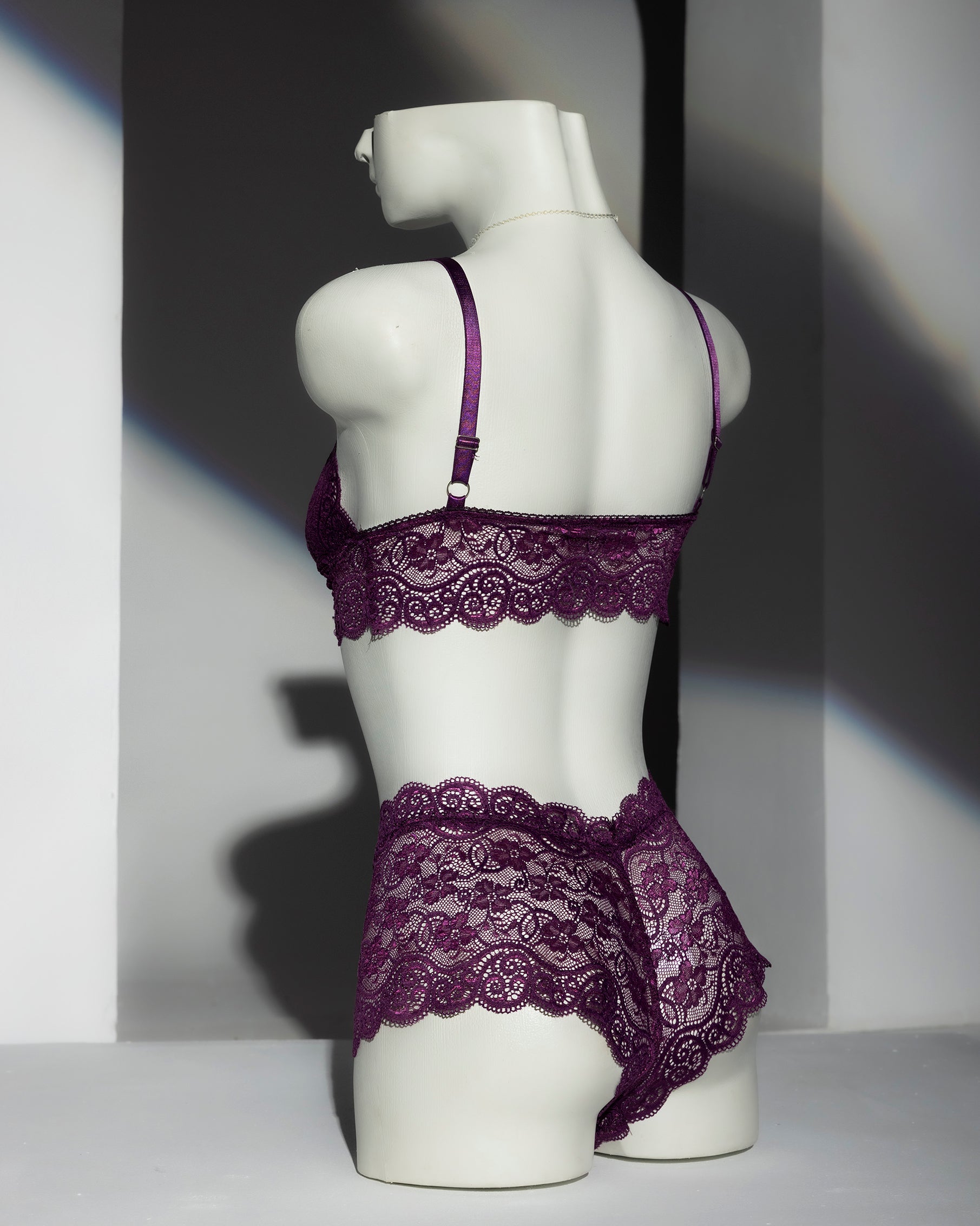 Plum Purple Lace Bralette and Shorts Set - Pampering yourself