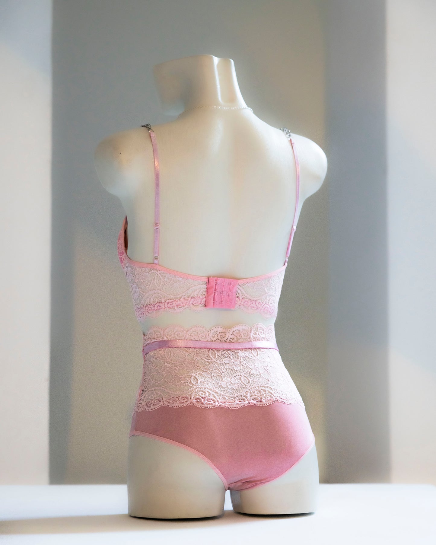 Pink Lace Bodysuit with High-Waist Design