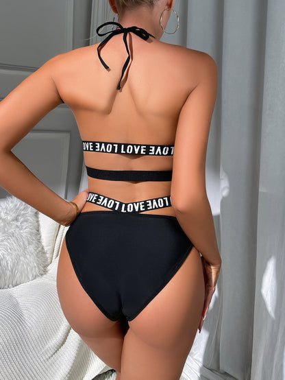 Black Strappy Set with “LOVE” Detailing