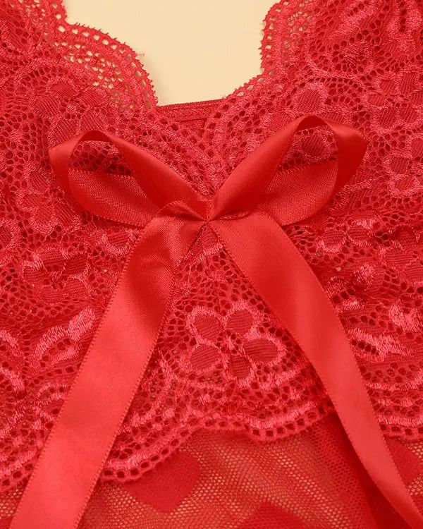 Heart-Print Red Babydoll - Pampering yourself