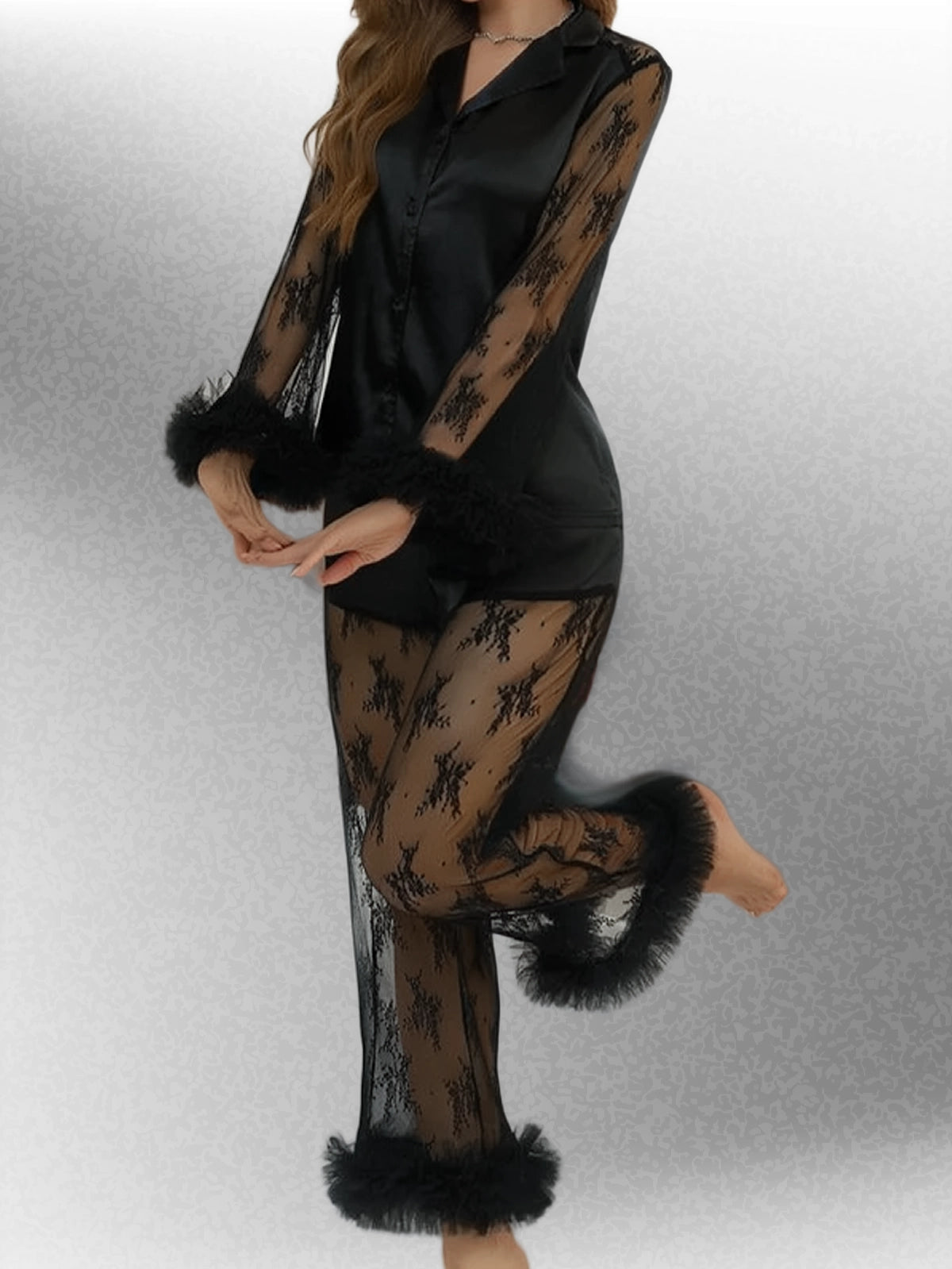 Midnight Grace – Satin & Lace Soft Set