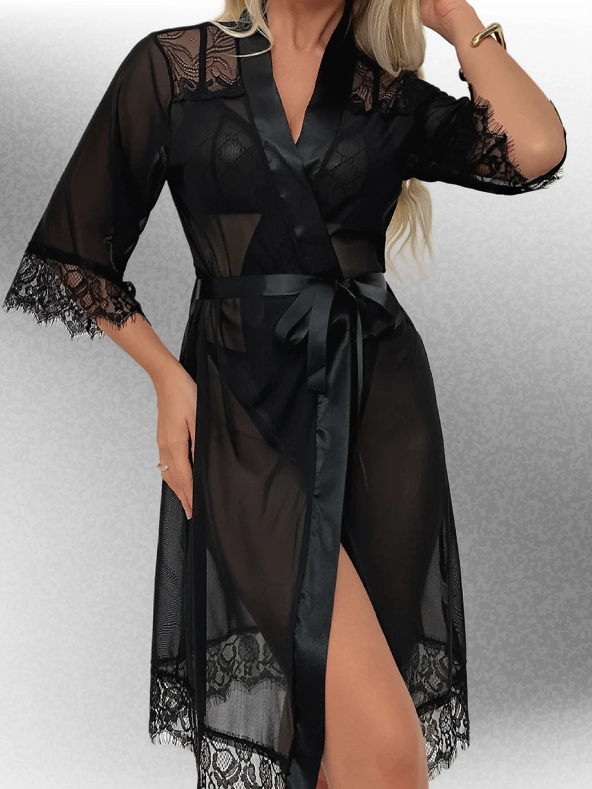Black Lace Robe Set