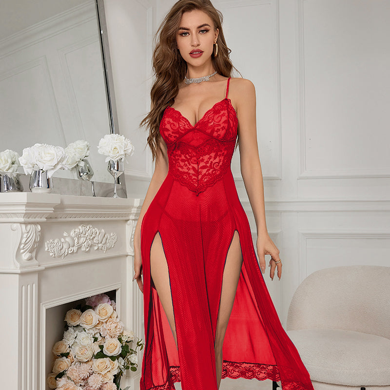 Elegant Lace Nightgown with Double Side Slits