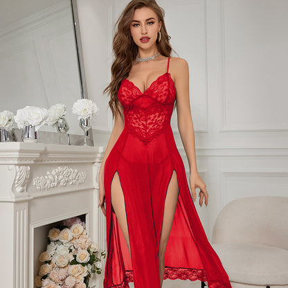 Elegant Lace Nightgown with Double Side Slits