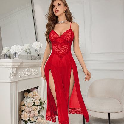 Elegant Lace Nightgown with Double Side Slits